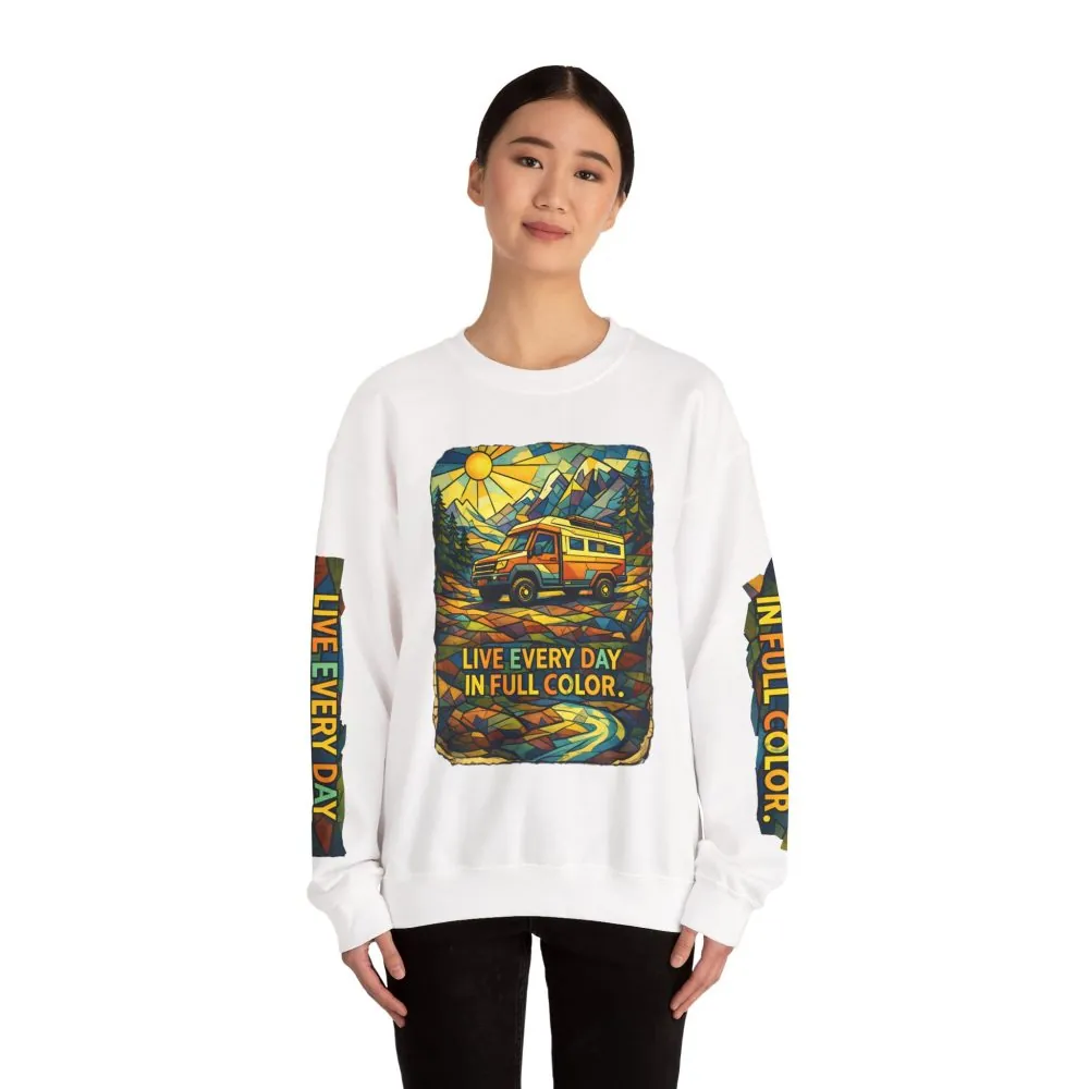 Unisex Heavy Blend™ Crewneck Sweatshirt — "Live Every Day InFull Color" Design Cubic-Line