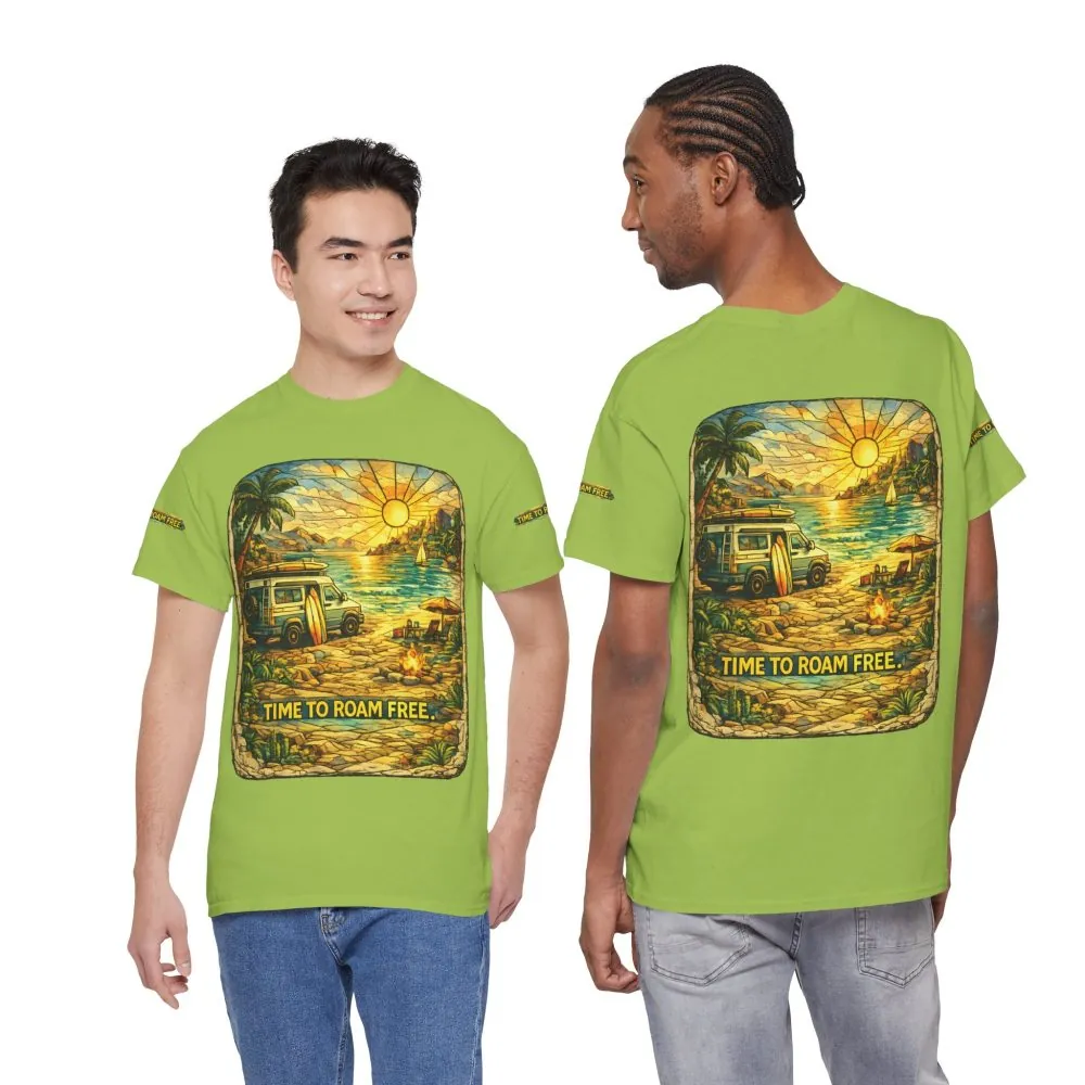 3329665549247608335_2048.jpeg Unisex Heavy Cotton Tee — "Time To Roam Free" Design Cubic-Line