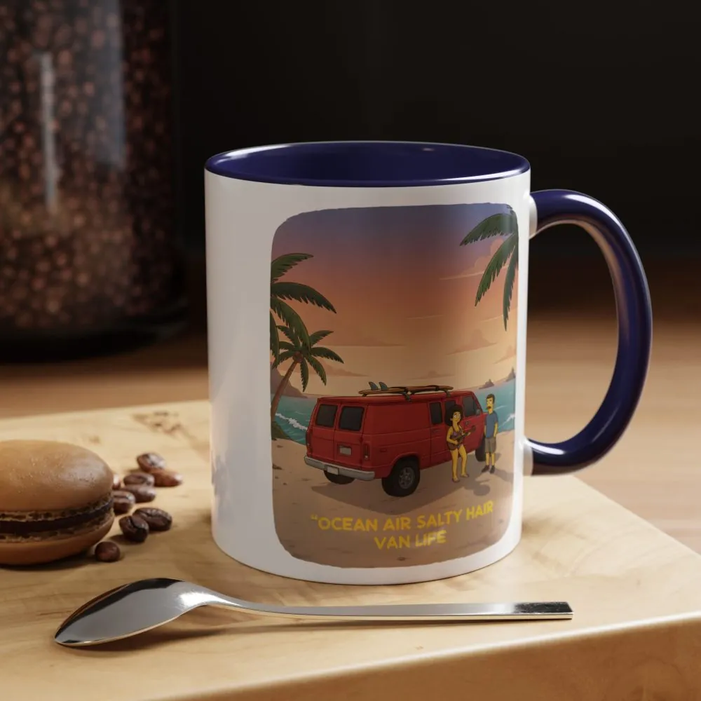 Accent Coffee Mug (11, 15oz) — "Ocean Air Salty Hair Van Life" Design Sitcom-Line