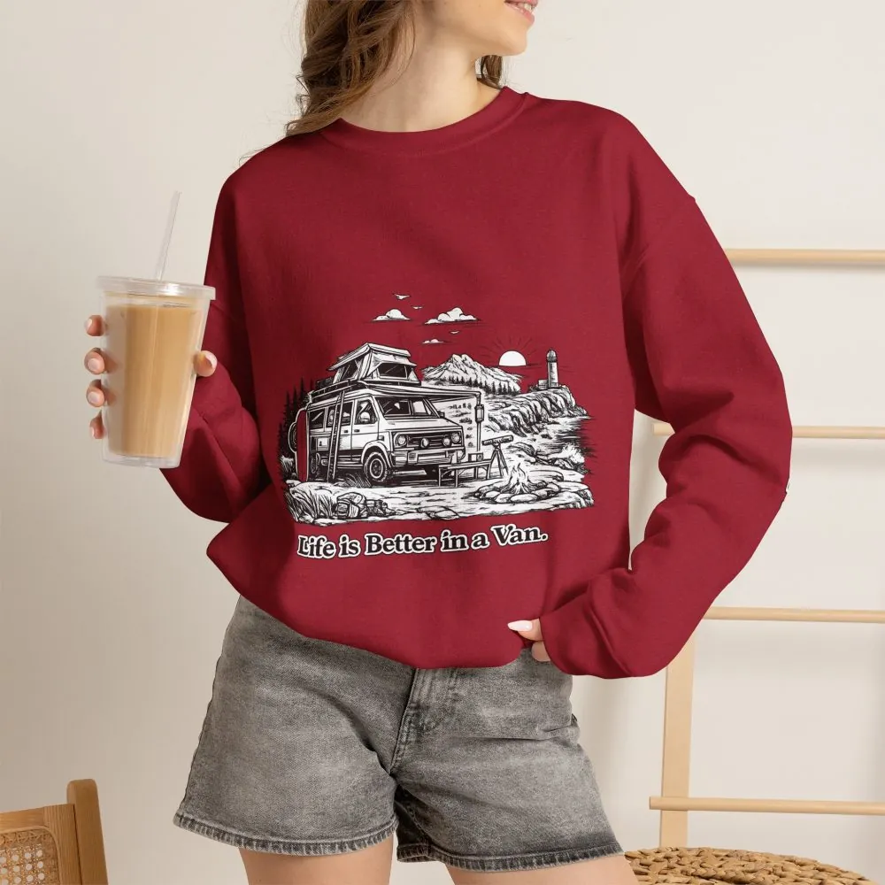 Unisex Heavy Blend™ Crewneck Sweatshirt — "Life Is Better In A Van" Design Minimal-Line
