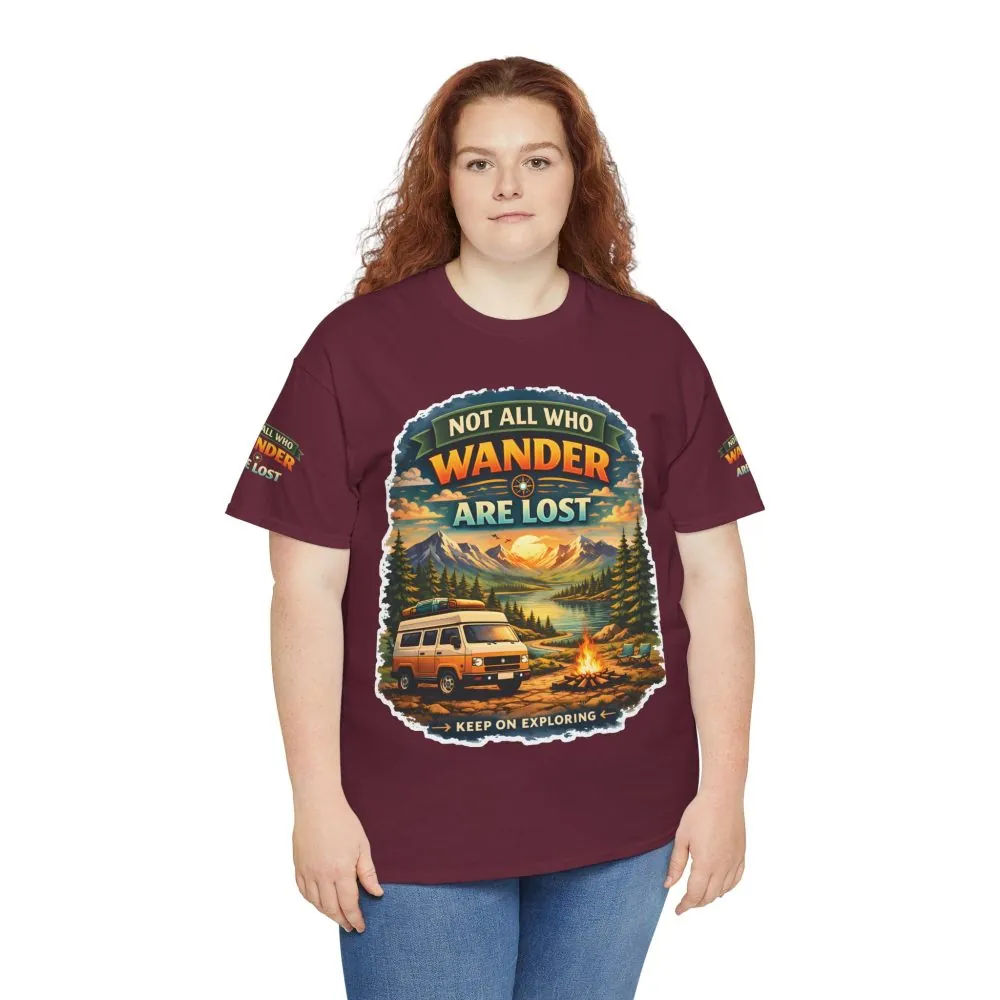Unisex Heavy Cotton Tee — "Not All Who Wander Are Lost" Design Scenic-Line
