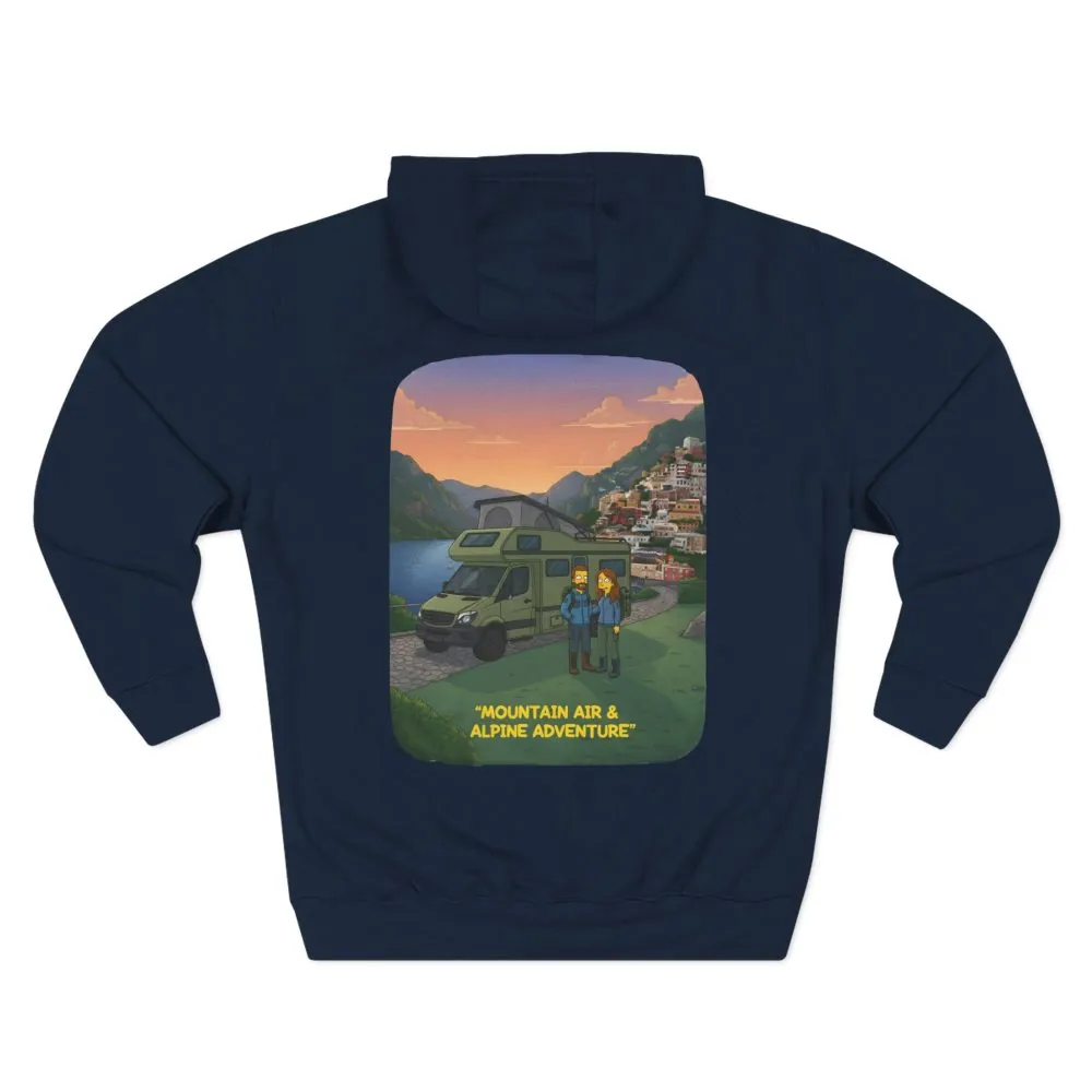 Three-Panel Fleece Hoodie - "Mountain Air And Alpine Adventure"" Design Sitcom-Line
