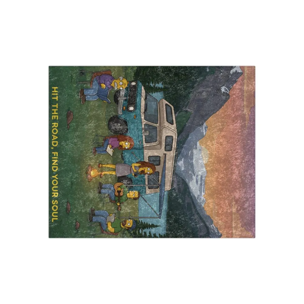 Crushed Velvet Blanket —"Hit The Road-Find Your Soul" Design Sitcom-Line (Campervan)