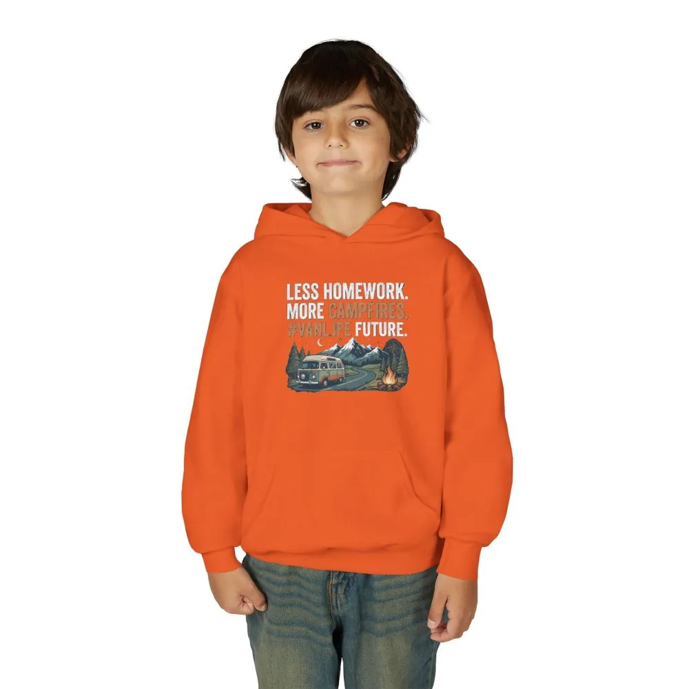 Youth Hoodie(Gildan) – Less Worry, More Campfires #VanLife Adventure Pullover