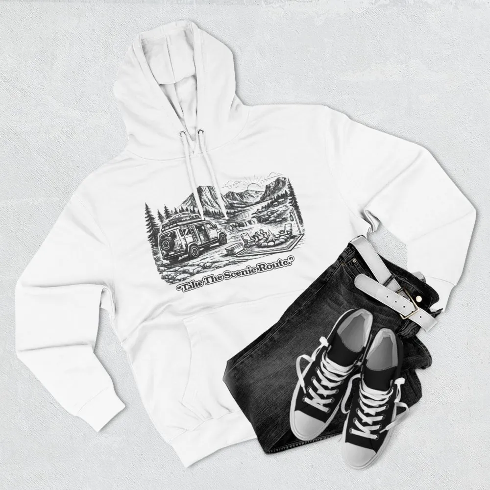 3387236378925310027_2048.jpeg Three-Panel Fleece Hoodie - "Take The Scenic Route" Design Minimal-Line