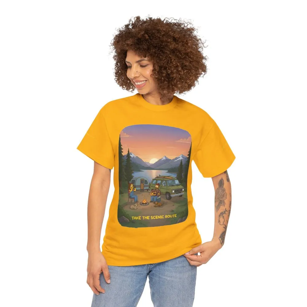 Unisex Heavy Cotton Tee — "Take The Scenic Route" Design Sitcom-Line