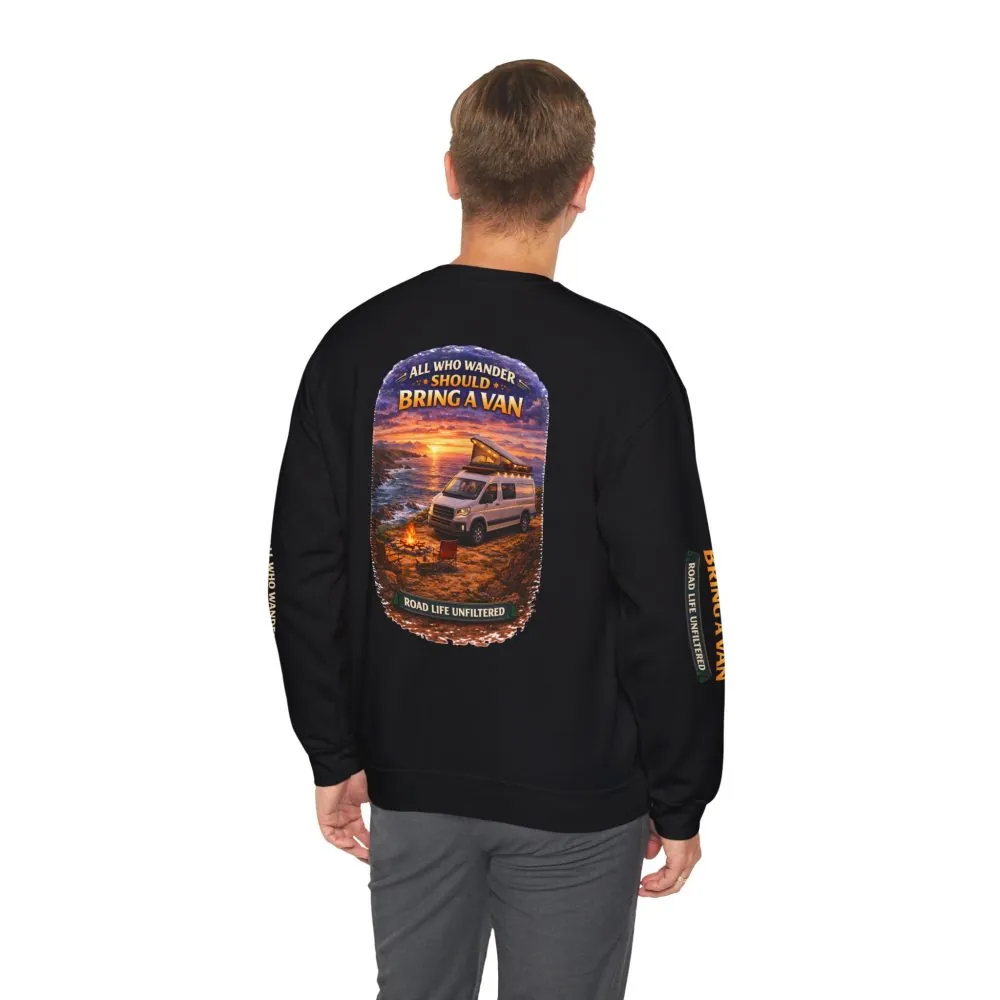339804291999857232_2048.jpeg Unisex Heavy Blend™ Crewneck Sweatshirt — "All Who wander Should Bring A Van" Design Scenic-Line