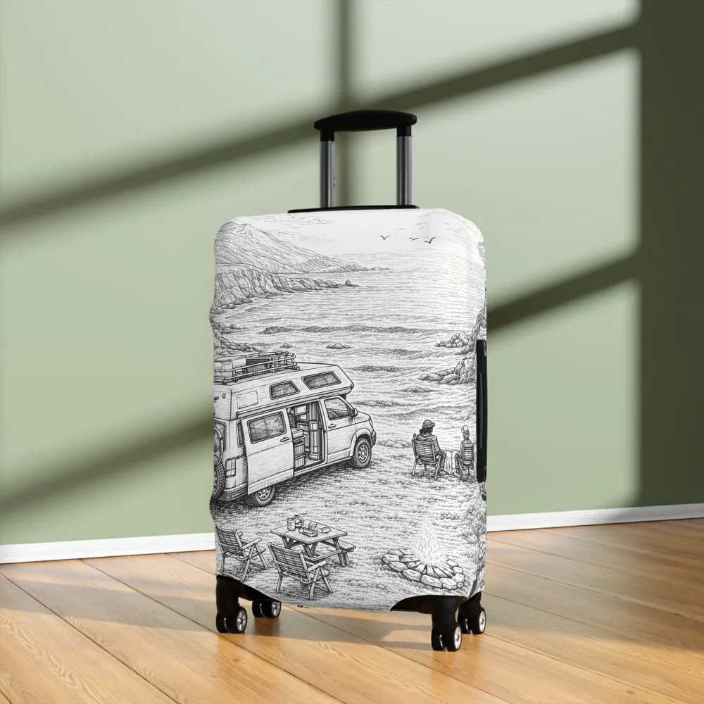 Luggage Cover — Adventure Camper Sketch Travel Suitcase