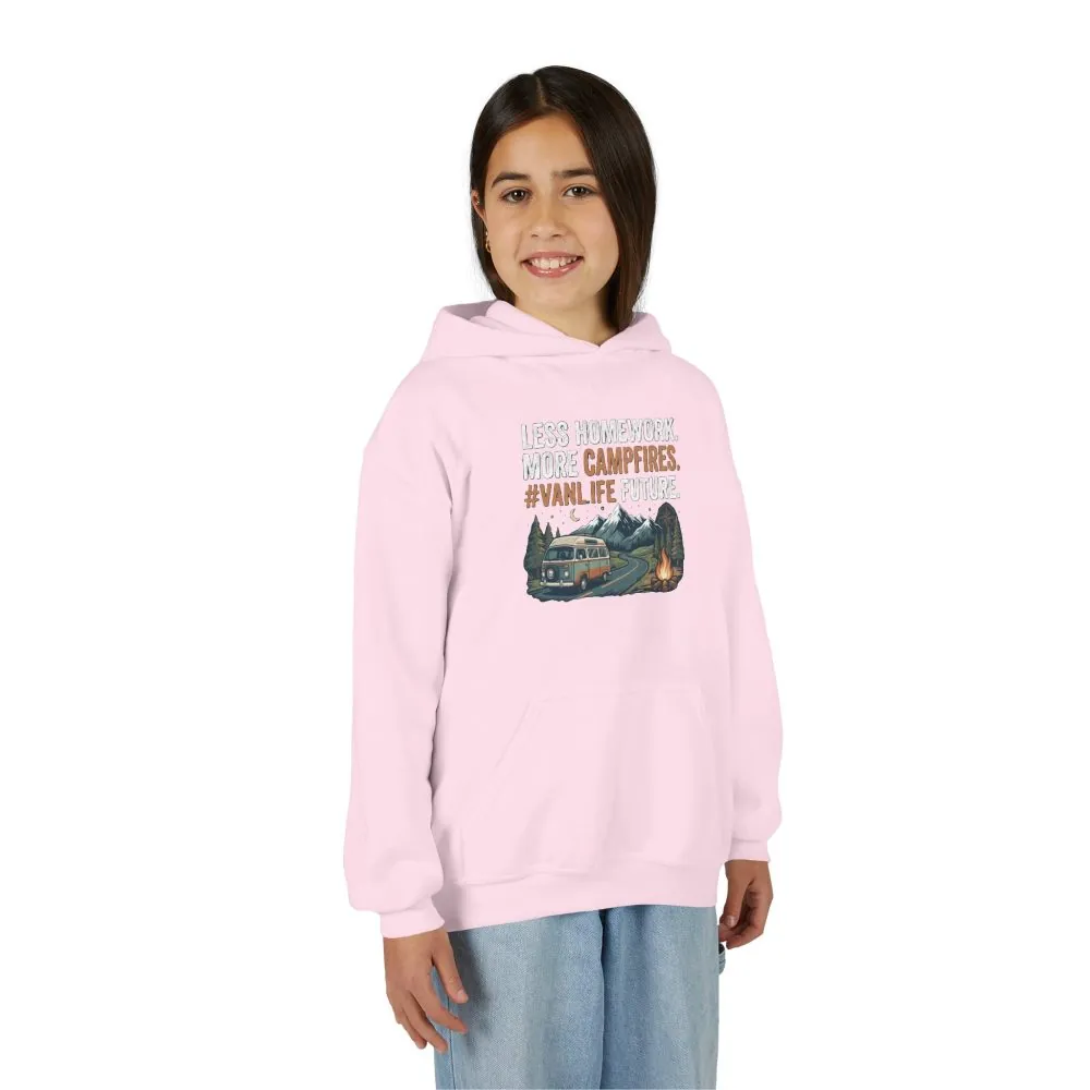 Youth Hoodie(Gildan) – Less Worry, More Campfires #VanLife Adventure Pullover