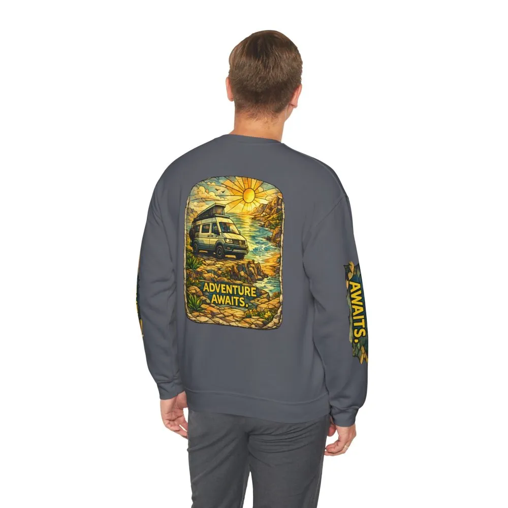 3416133262713603556_2048.jpeg Unisex Heavy Blend™ Crewneck Sweatshirt — "Adventure Awaits" Design Cubic-Line