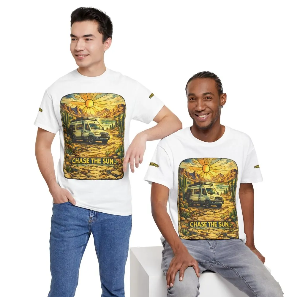 Unisex Heavy Cotton Tee — "Chase The Sun" Design Cubic-Line