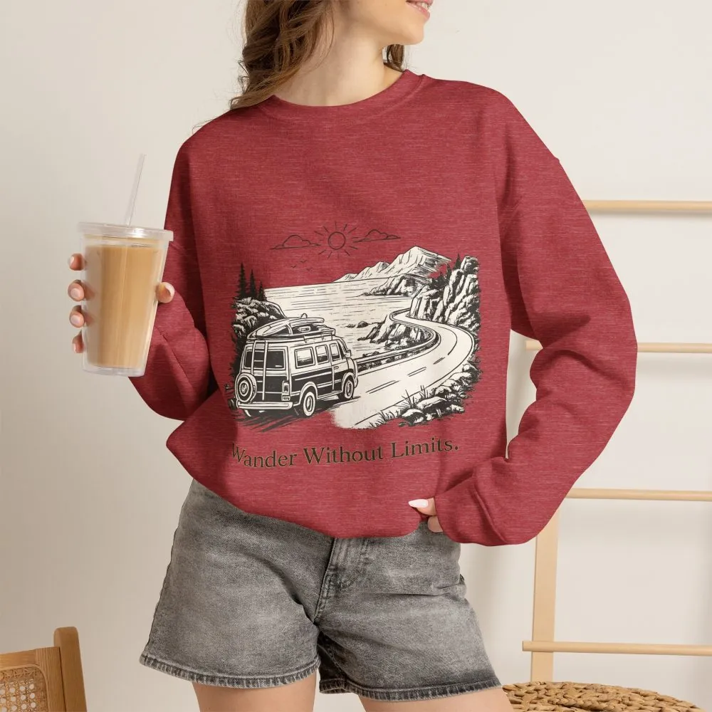Unisex Heavy Blend™ Crewneck Sweatshirt — "Wander Without Limits" Design Minimal-Line