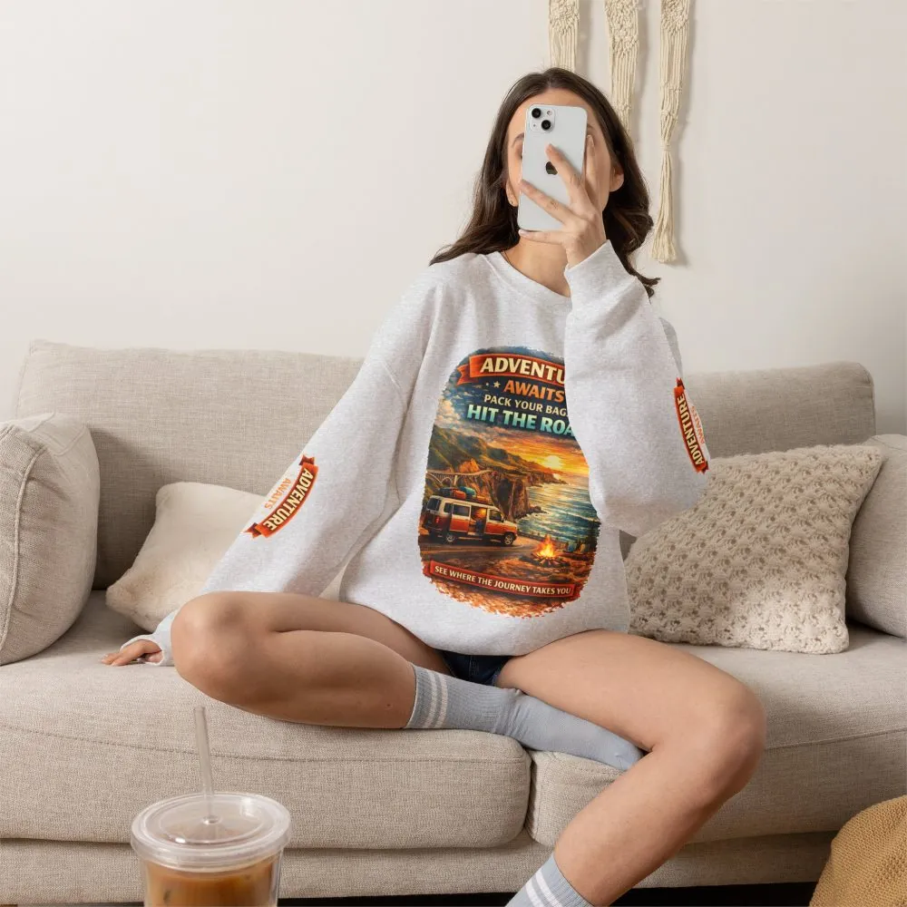 3427143321814346325_2048.jpeg Unisex Heavy Blend™ Crewneck Sweatshirt — "Adventure Awaits-Pack Your Bags" Design Scenic-Line