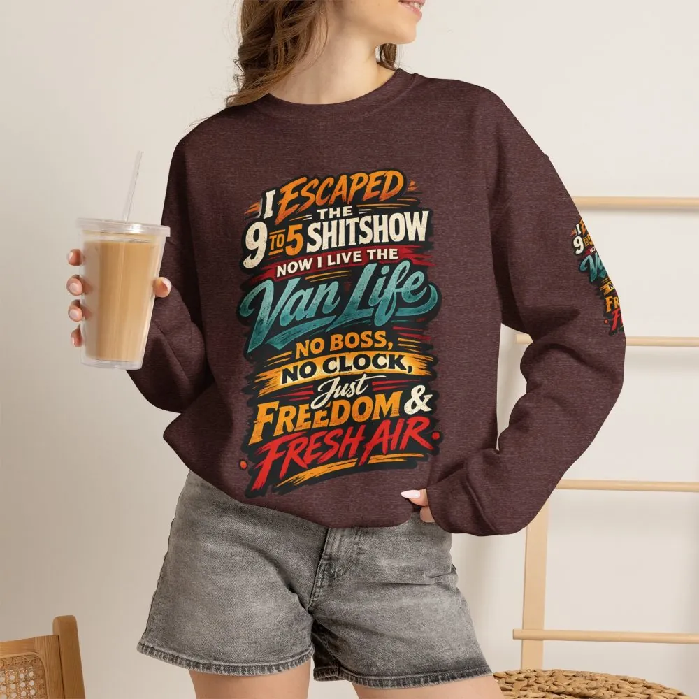 Unisex Heavy Blend™ Crewneck Sweatshirt — "I Escaped The 9 To 5" Design F**K-Line