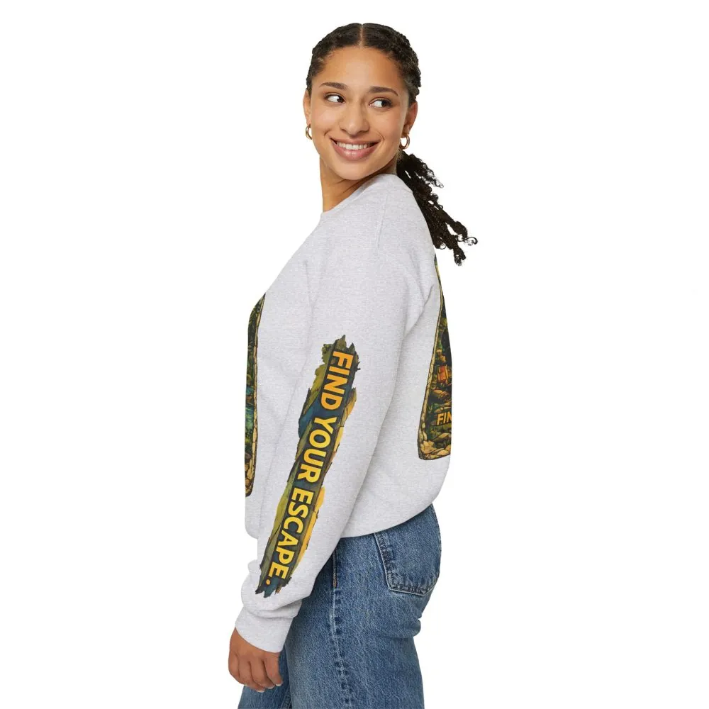 3431266260668638001_2048.jpeg Unisex Heavy Blend™ Crewneck Sweatshirt — "Find Your Escape" Design Cubic-Line