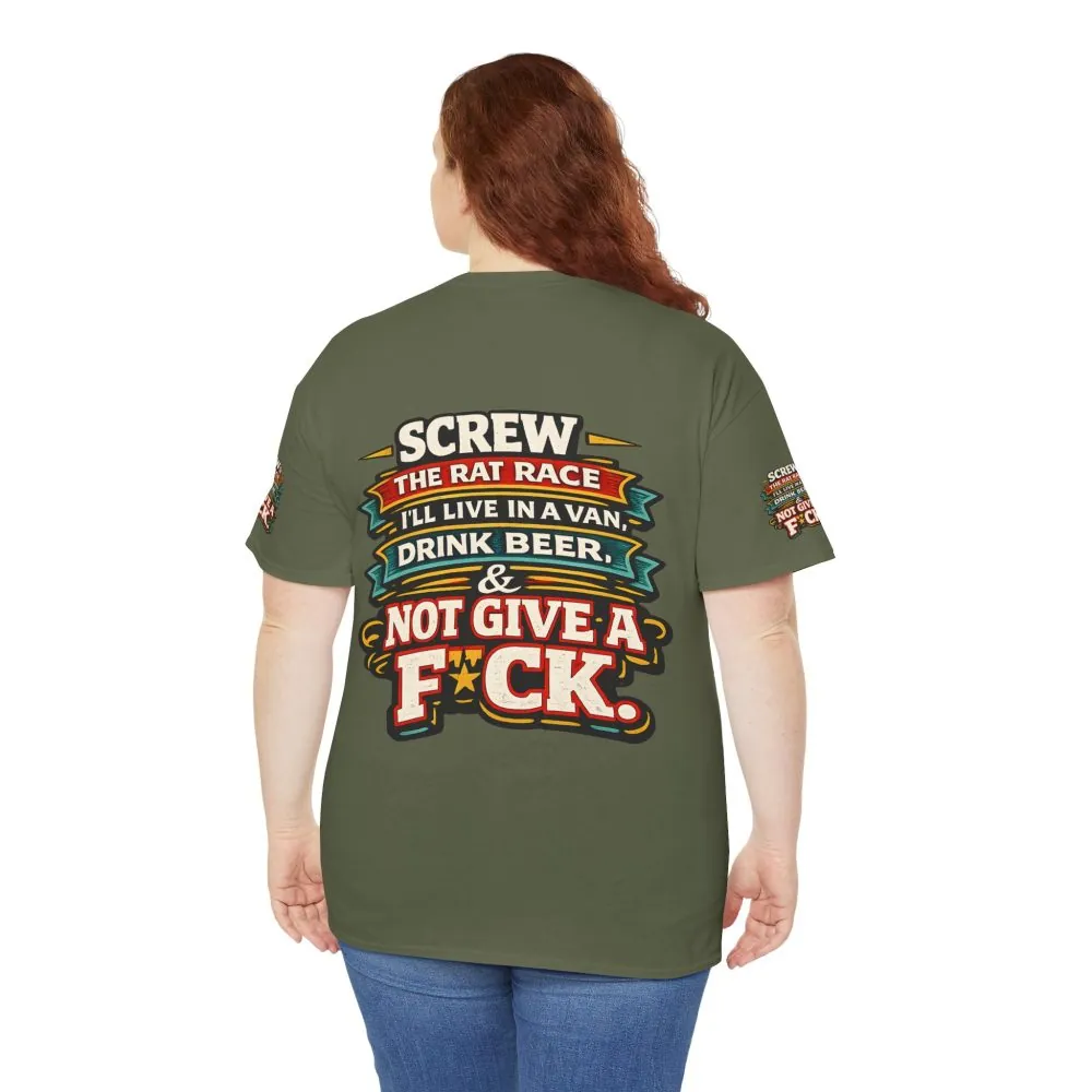 Unisex Heavy Cotton Tee — "Screw The Rat Race" Design F**K-Line