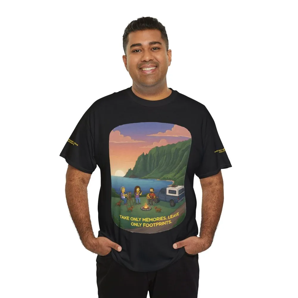 Unisex Heavy Cotton Tee — "Take Only Memories-Leave Only Footprints" Design Sitcom-Line