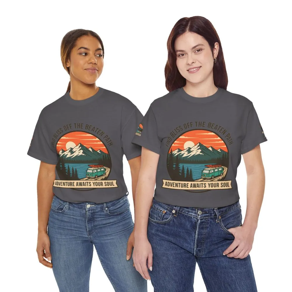 3445898180040357302_2048.jpeg Unisex Heavy Cotton Tee — "Find Bliss Off the Beaten Path" Mountain & Camper T‑Shirt