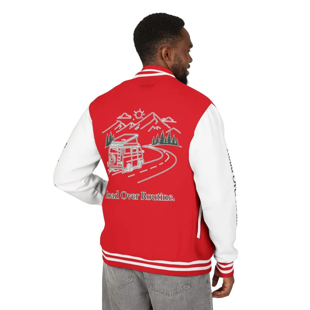 Unisex Heavyweight Letterman Jacket — "Road Over Routine" Travel Varsity Coat