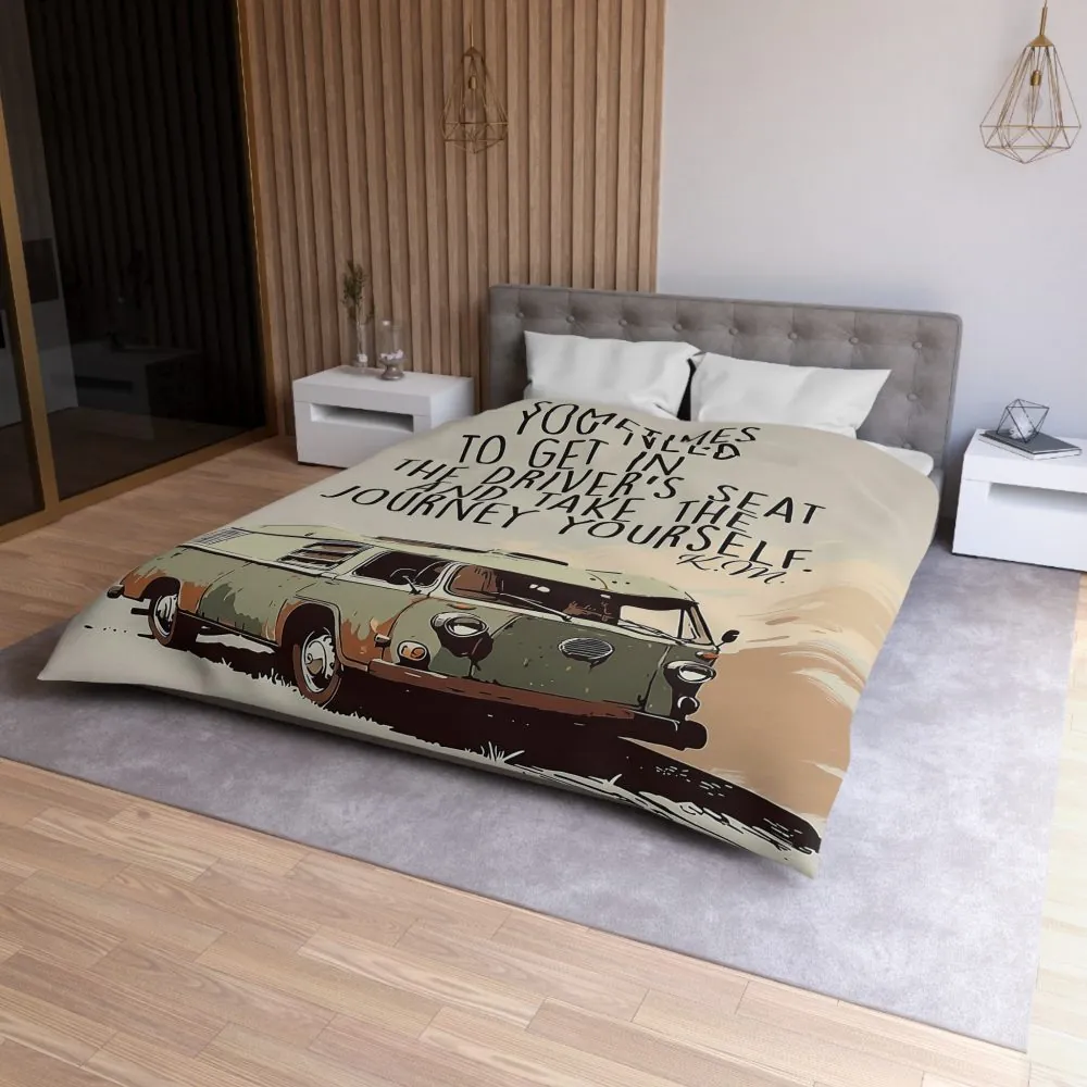 Duvet Cover — 'Take the Journey Yourself' Vintage Camper Quote Bedding