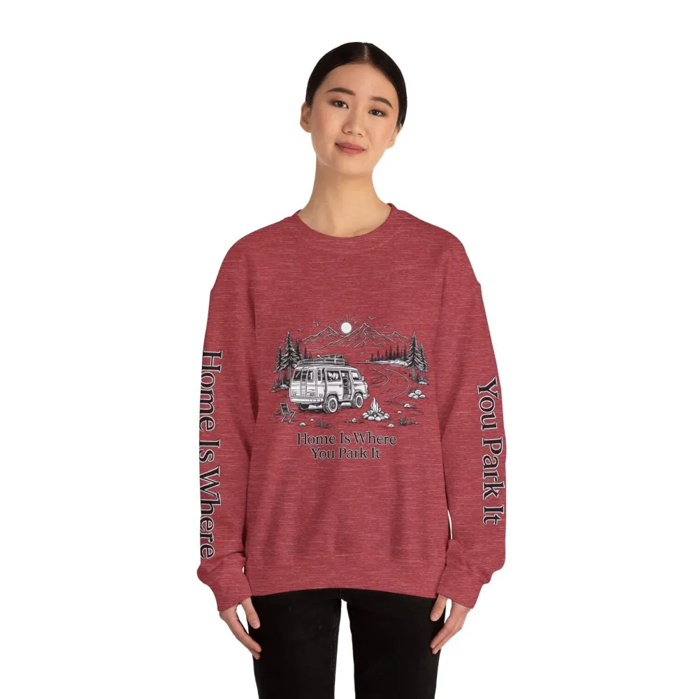 3461141090557359084_2048.jpeg Unisex Heavy Blend™ Crewneck Sweatshirt — "Home Is Where You Park It" Design Minimal-Line