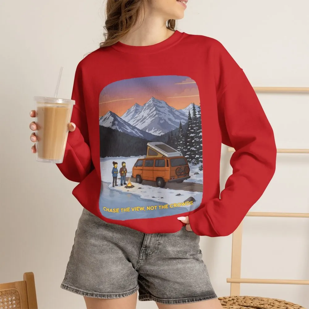 Unisex Heavy Blend™ Crewneck Sweatshirt — "Chase The Views-Not The Crowds"" Design Sitcom-Line