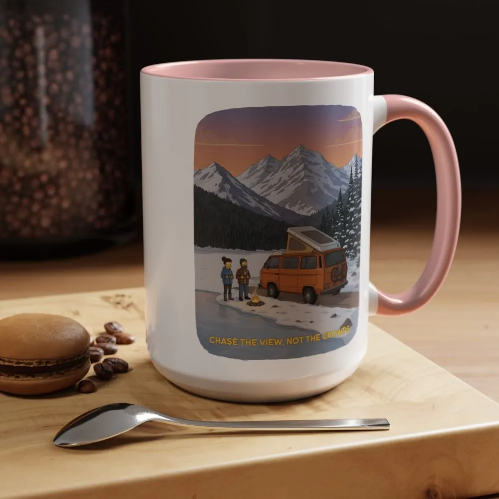 Accent Coffee Mug (11, 15oz) — "Chase The Views-Not The Crowds"" Design Sitcom-Line