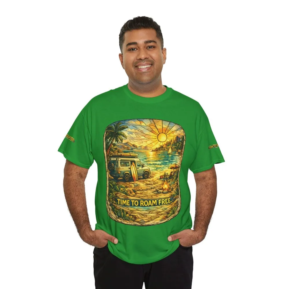 3466119621514661288_2048.jpeg Unisex Heavy Cotton Tee — "Time To Roam Free" Design Cubic-Line