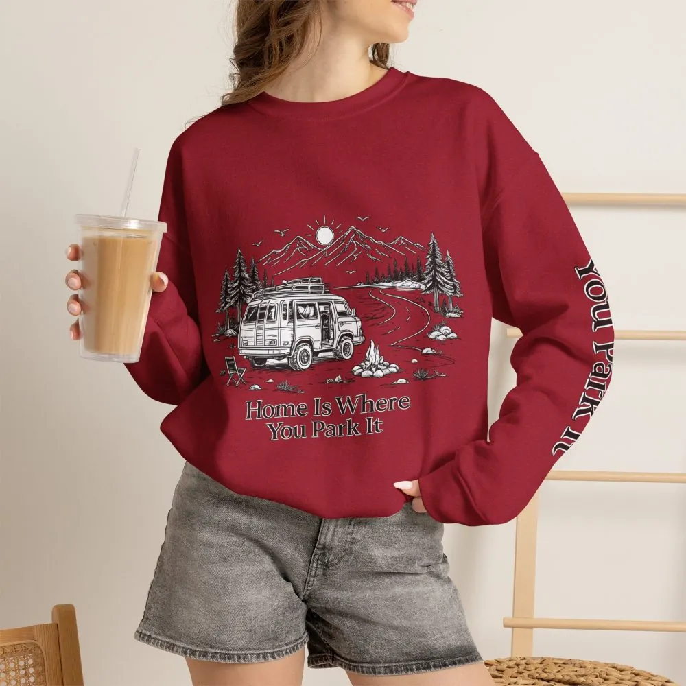 3478305962583464981_2048.jpeg Unisex Heavy Blend™ Crewneck Sweatshirt — "Home Is Where You Park It" Design Minimal-Line
