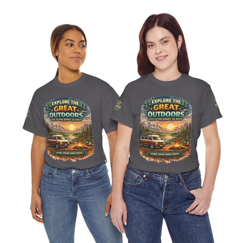 Unisex Heavy Cotton Tee — "Explore The Great Outdoors" Design Scenic-Line