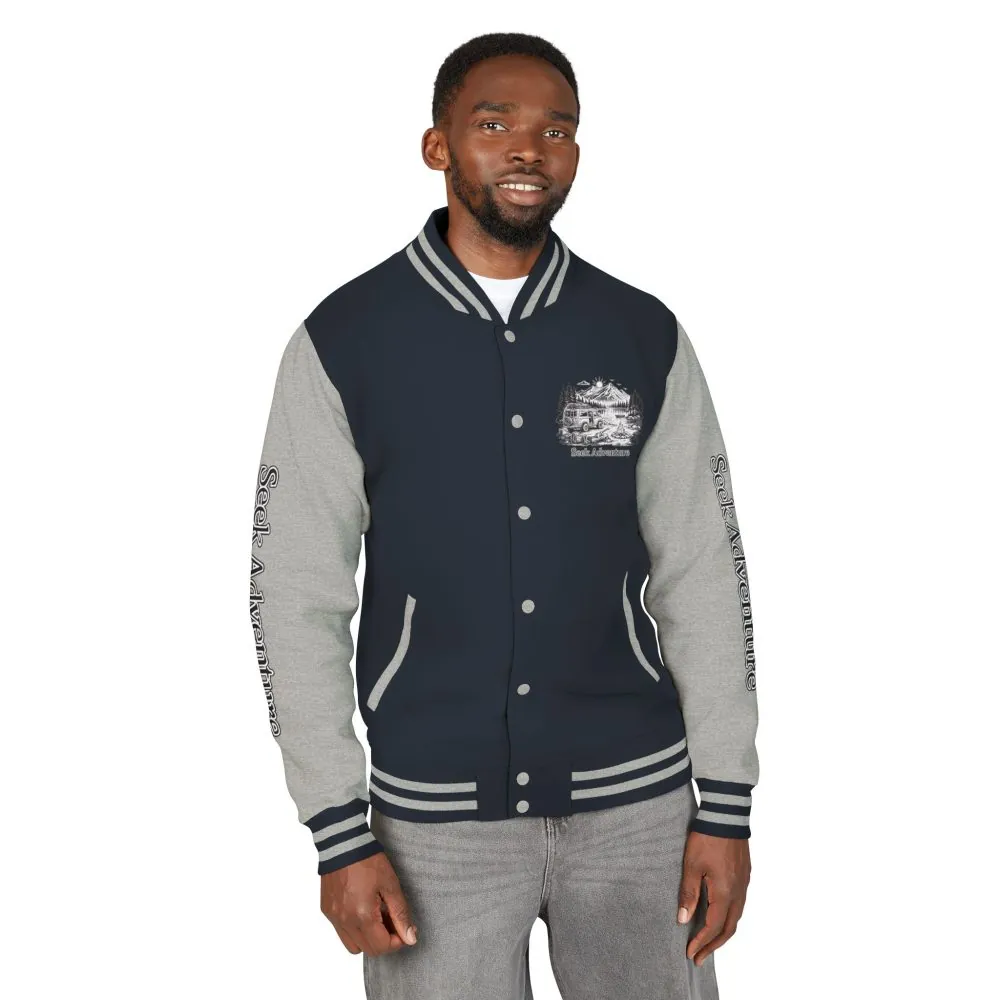 Unisex Heavyweight Letterman Jacket — "Seek Adventure" Travel Varsity Coat