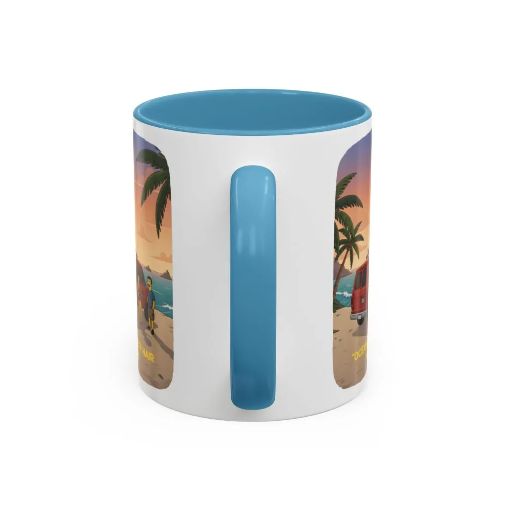 Accent Coffee Mug (11, 15oz) — "Ocean Air Salty Hair Van Life" Design Sitcom-Line