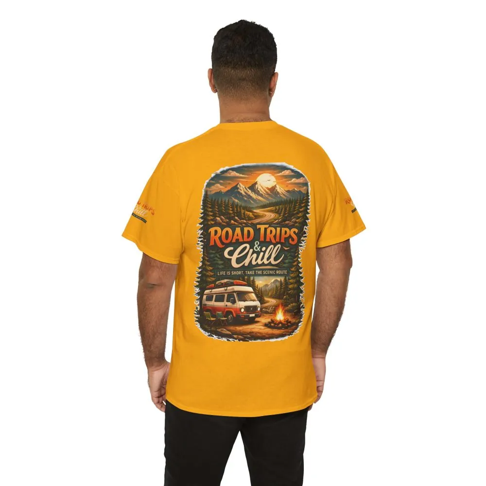 Unisex Heavy Cotton Tee — "Road Trips & Chill" Design Scenic-Line