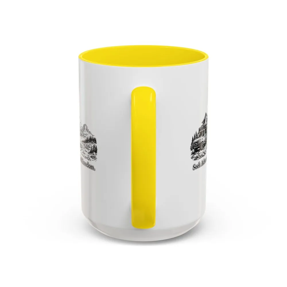 3523093064195294644_2048.jpeg Accent Coffee Mug (11, 15oz) — "Seek Adventure, Find Freedom" Design Minimal-Line