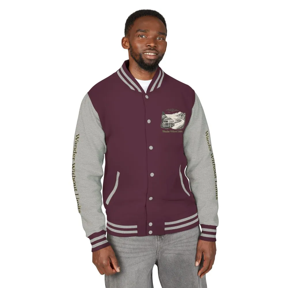 Unisex Heavyweight Letterman Jacket — "Wander Without Limits" Travel Varsity Coat