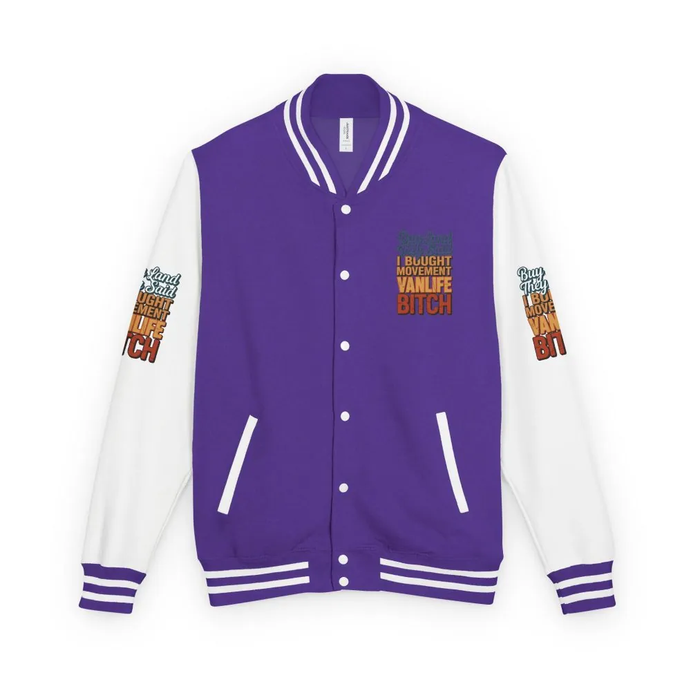 3530796517508244676_2048.jpeg Unisex Heavyweight Letterman Jacket — "Buy Land They Said" Design F**K-Line