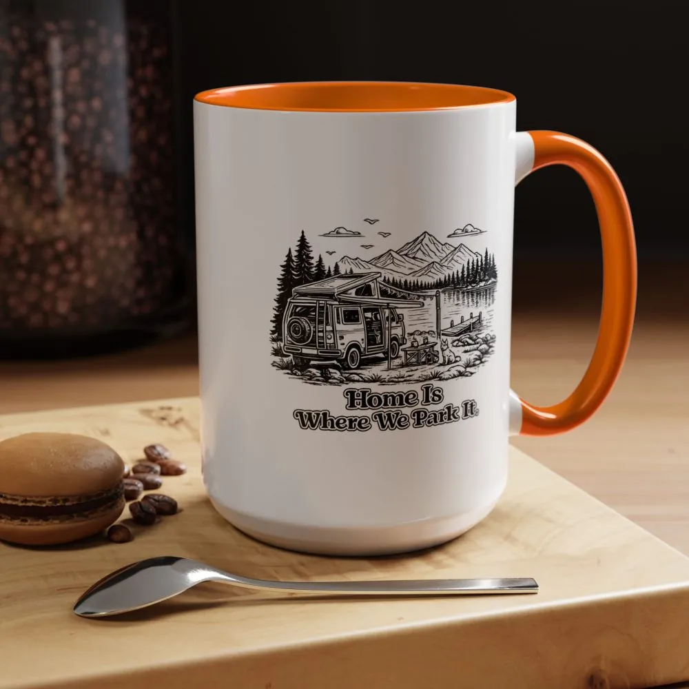 Accent Coffee Mug (11, 15oz) — "Home Is Where You Park It" Design Minimal-Line