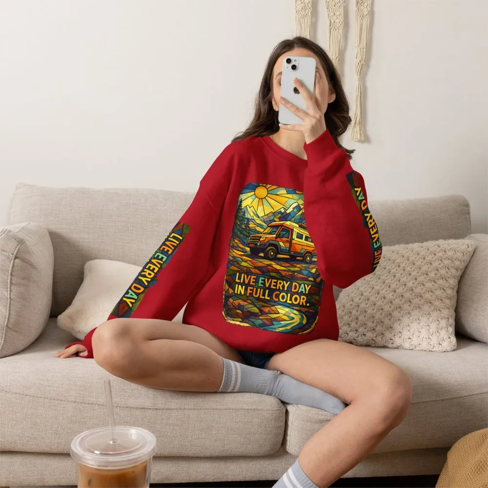 Unisex Heavy Blend™ Crewneck Sweatshirt — "Live Every Day InFull Color" Design Cubic-Line