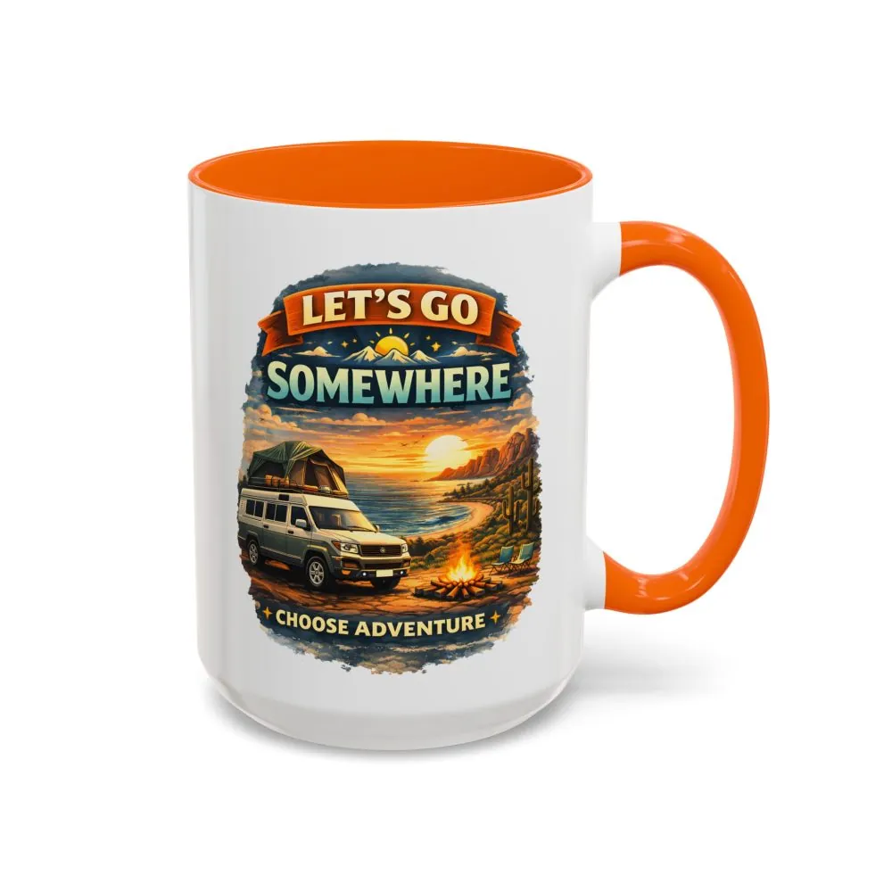 Accent Coffee Mug (11, 15oz) — "Lets Go Somewhere" Design Scenic-Line