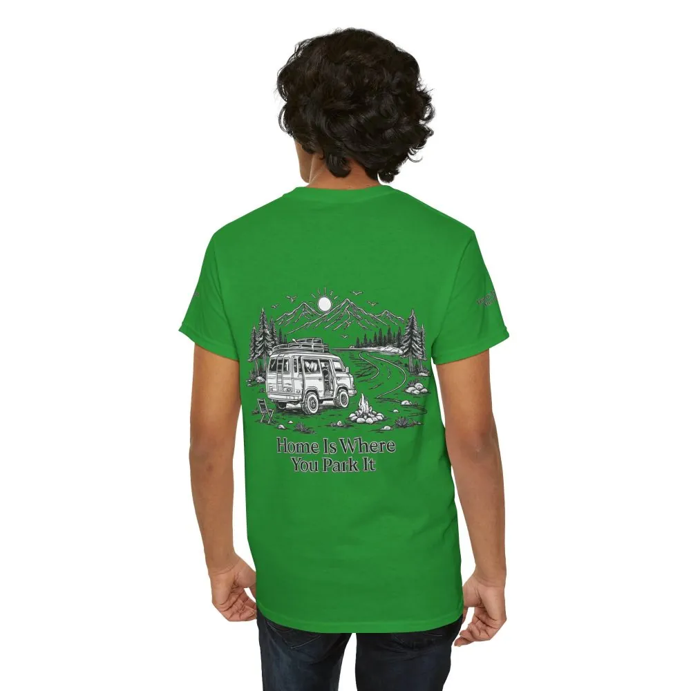 Unisex Heavy Cotton Tee — "Home Is Where You Park It" Design Minimal-Line