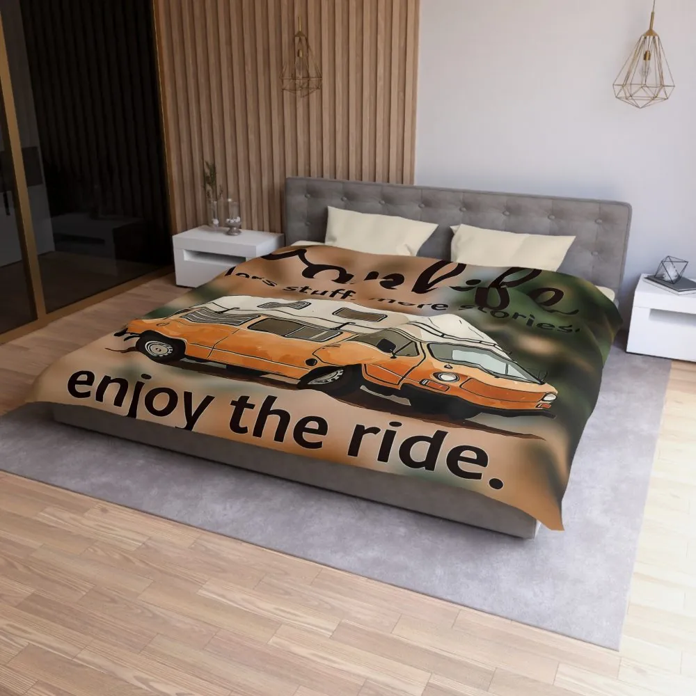 Duvet Cover – “Vanlife - Less Stuff. More Stories. Enjoy the Ride.” Camper Van Bedding