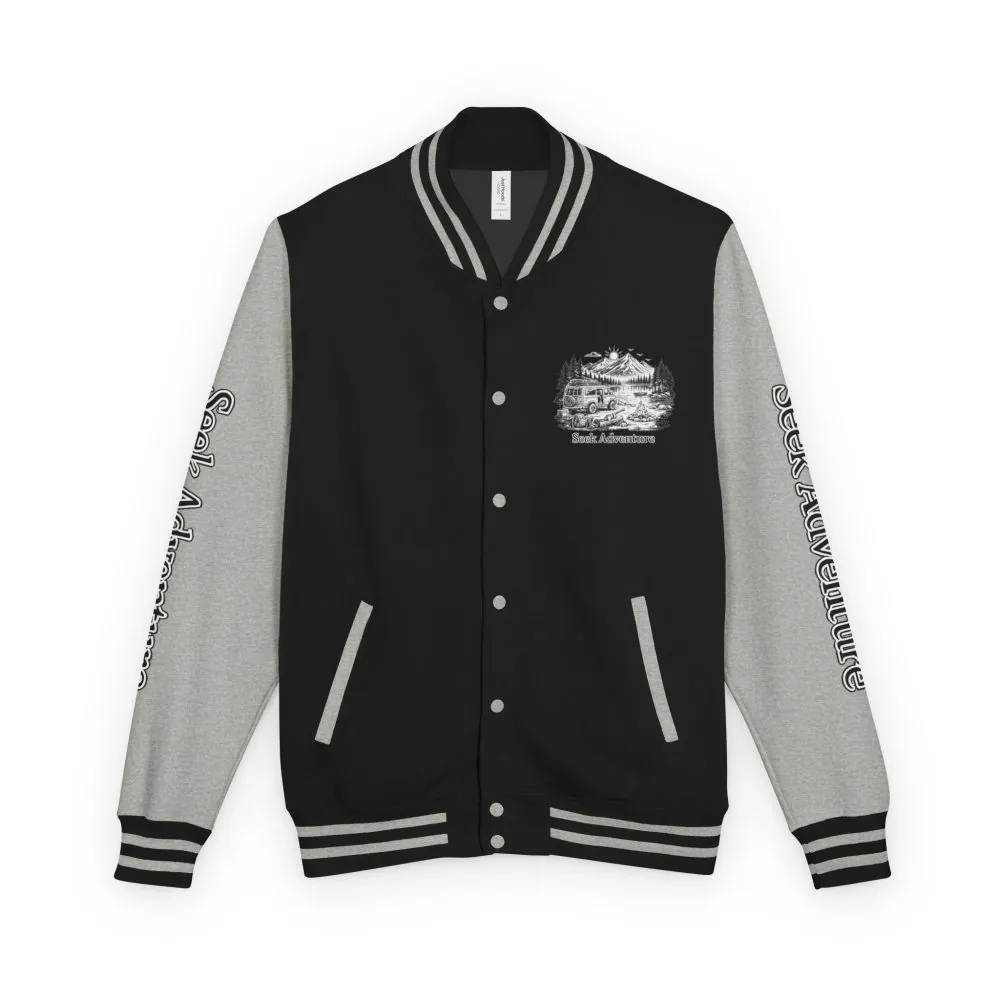 Unisex Heavyweight Letterman Jacket — "Seek Adventure" Travel Varsity Coat