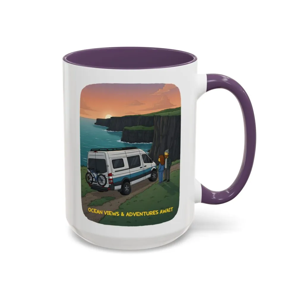 Accent Coffee Mug (11, 15oz) — "Ocean Views-Adventures Awaits" Design Sitcom-Line