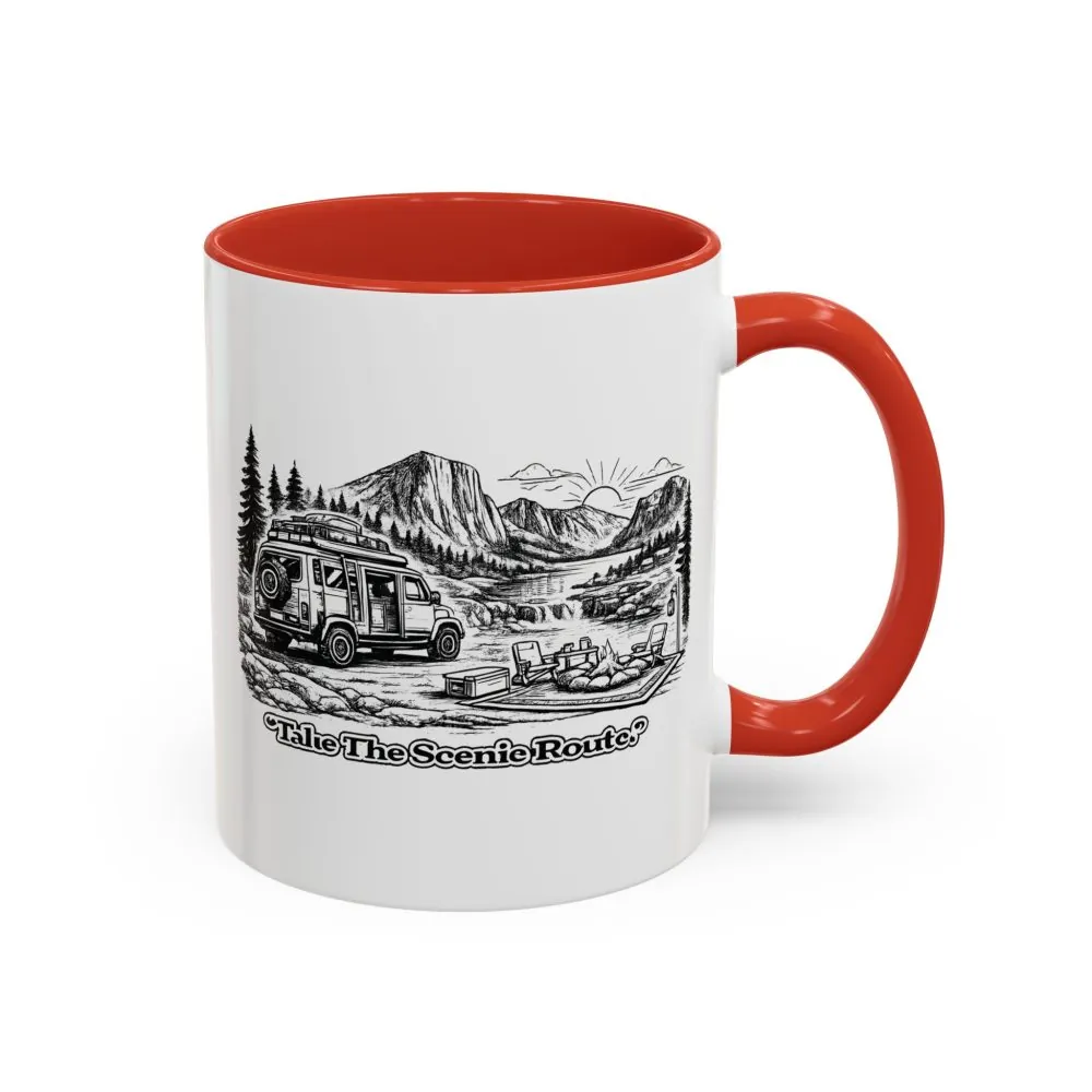 Accent Coffee Mug (11, 15oz) — "Take The Scenic Route" Design Minimal-Line