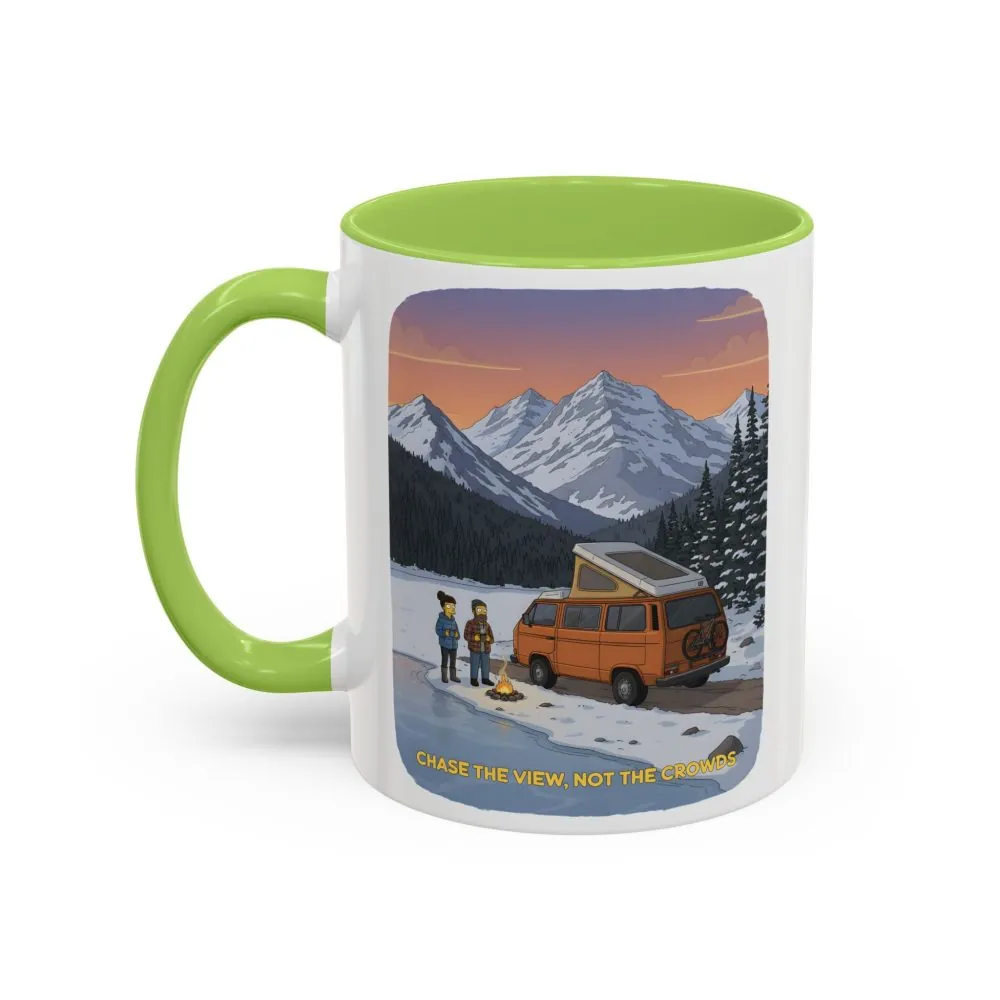 Accent Coffee Mug (11, 15oz) — "Chase The Views-Not The Crowds"" Design Sitcom-Line