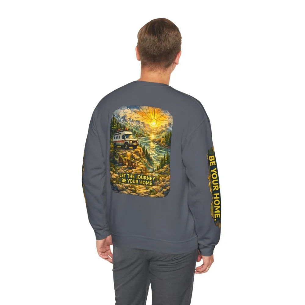 Unisex Heavy Blend™ Crewneck Sweatshirt — "Let The Journey Be Your Home" Design Cubic-Line
