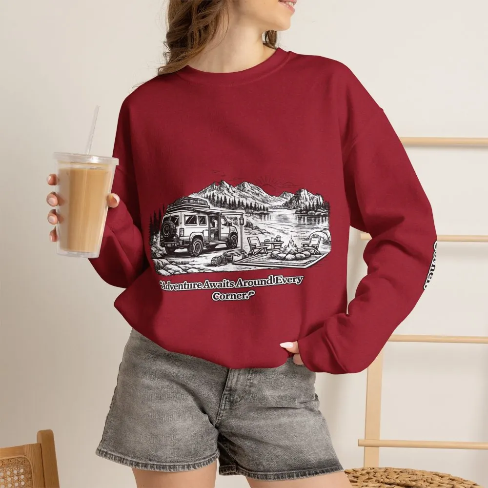 355499335305287976_2048.jpeg Unisex Heavy Blend™ Crewneck Sweatshirt — "Adventure Awaits Around Every Corner" Design Minimal-Line