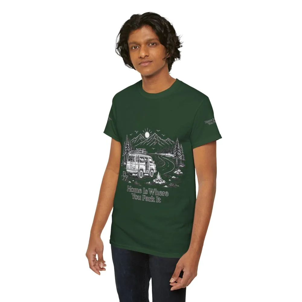 Unisex Heavy Cotton Tee — "Home Is Where You Park It" Design Minimal-Line