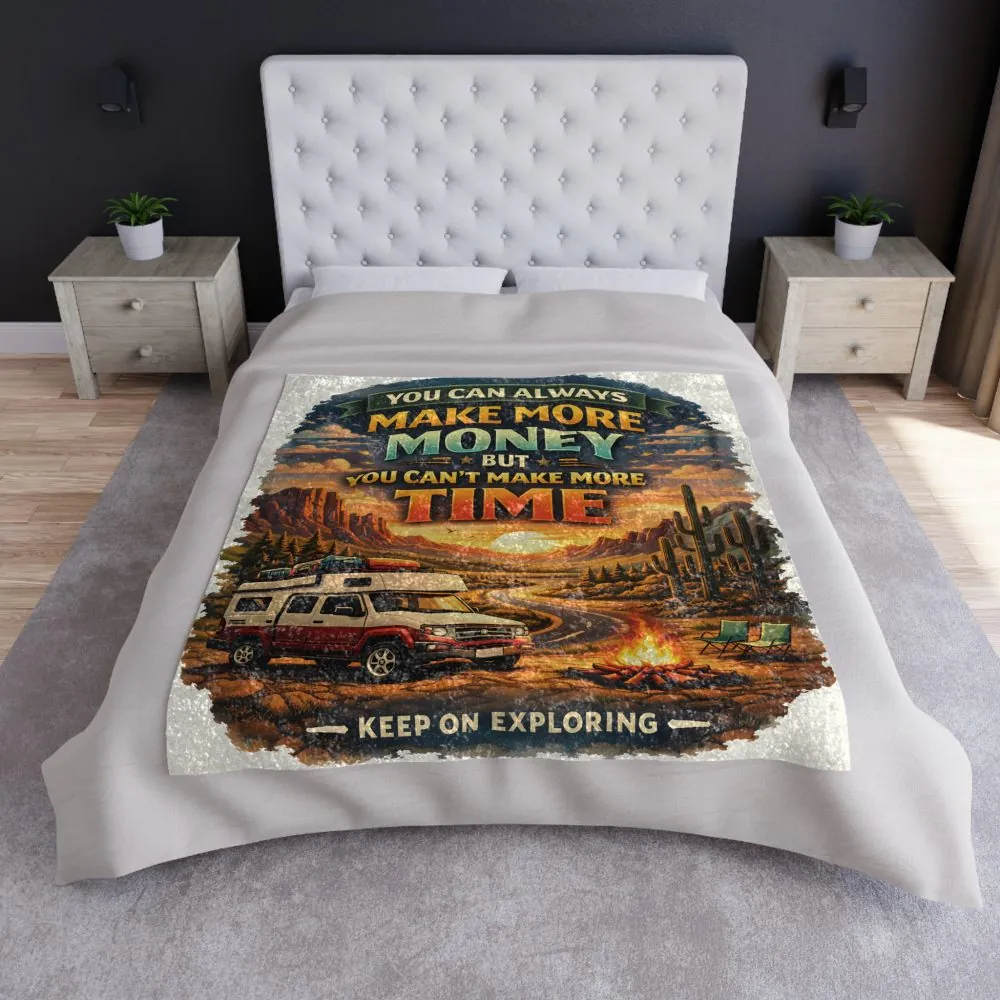 Crushed Velvet Blanket —"You Can Always Make More Money" Design Scenic-Line (Campervan)