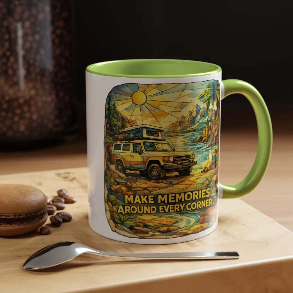 Accent Coffee Mug (11, 15oz) — "Make Memories Around Every Corner" Design Cubic-Line
